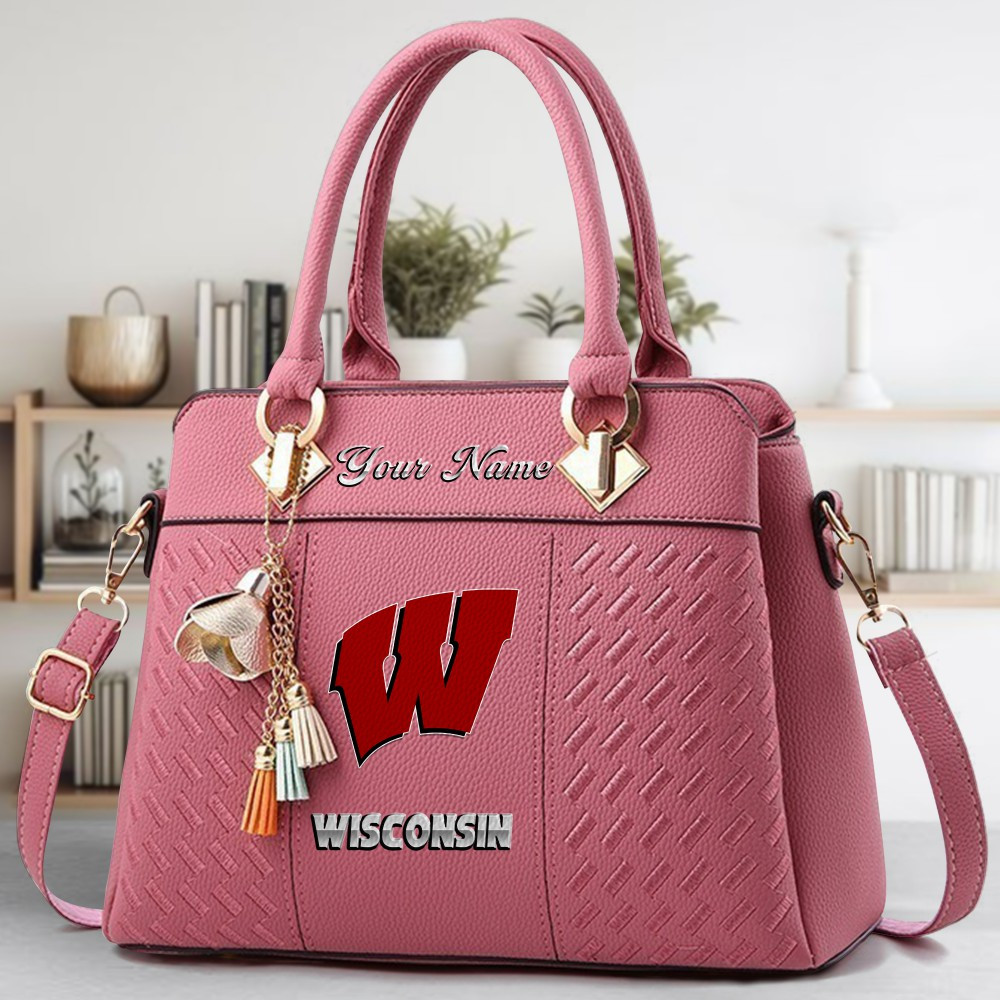 Wisconsin Badgers Logo Crossbody Zip Hand Bag With Tassel Custom Name For Women - Image 5