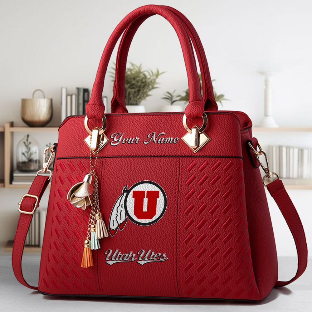 Utah Utes Logo Crossbody Zip Hand Bag With Tassel Custom Name For Women - Image 6
