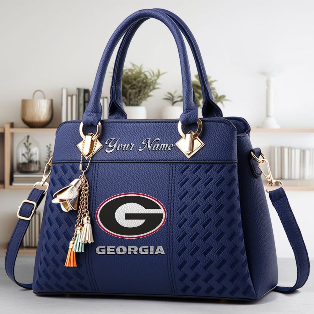 Georgia Bulldogs Logo Crossbody Zip Hand Bag With Tassel Custom Name For Women - Image 3