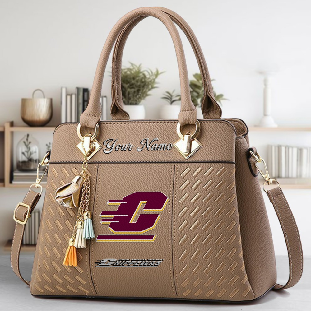 Central Michigan Chippewas Logo Crossbody Zip Hand Bag With Tassel Custom Name For Women - Image 3