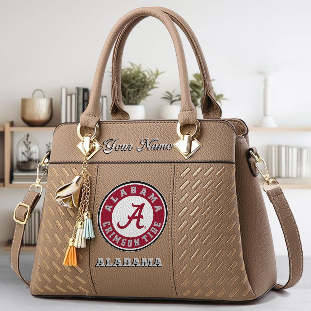 Alabama Crimson Tide Logo Crossbody Zip Hand Bag With Tassel Custom Name For Women - Image 3
