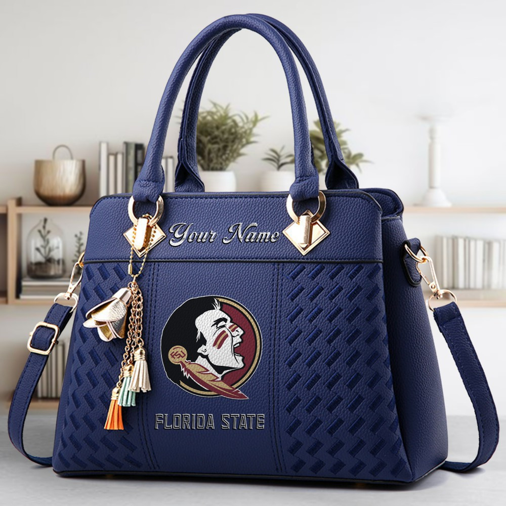 Florida State Seminoles Logo Crossbody Zip Hand Bag With Tassel Custom Name For Women - Image 3
