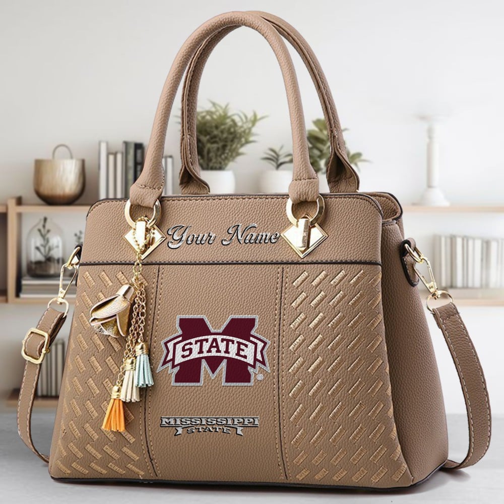 Mississippi State Bulldogs Logo Crossbody Zip Hand Bag With Tassel Custom Name For Women - Image 3