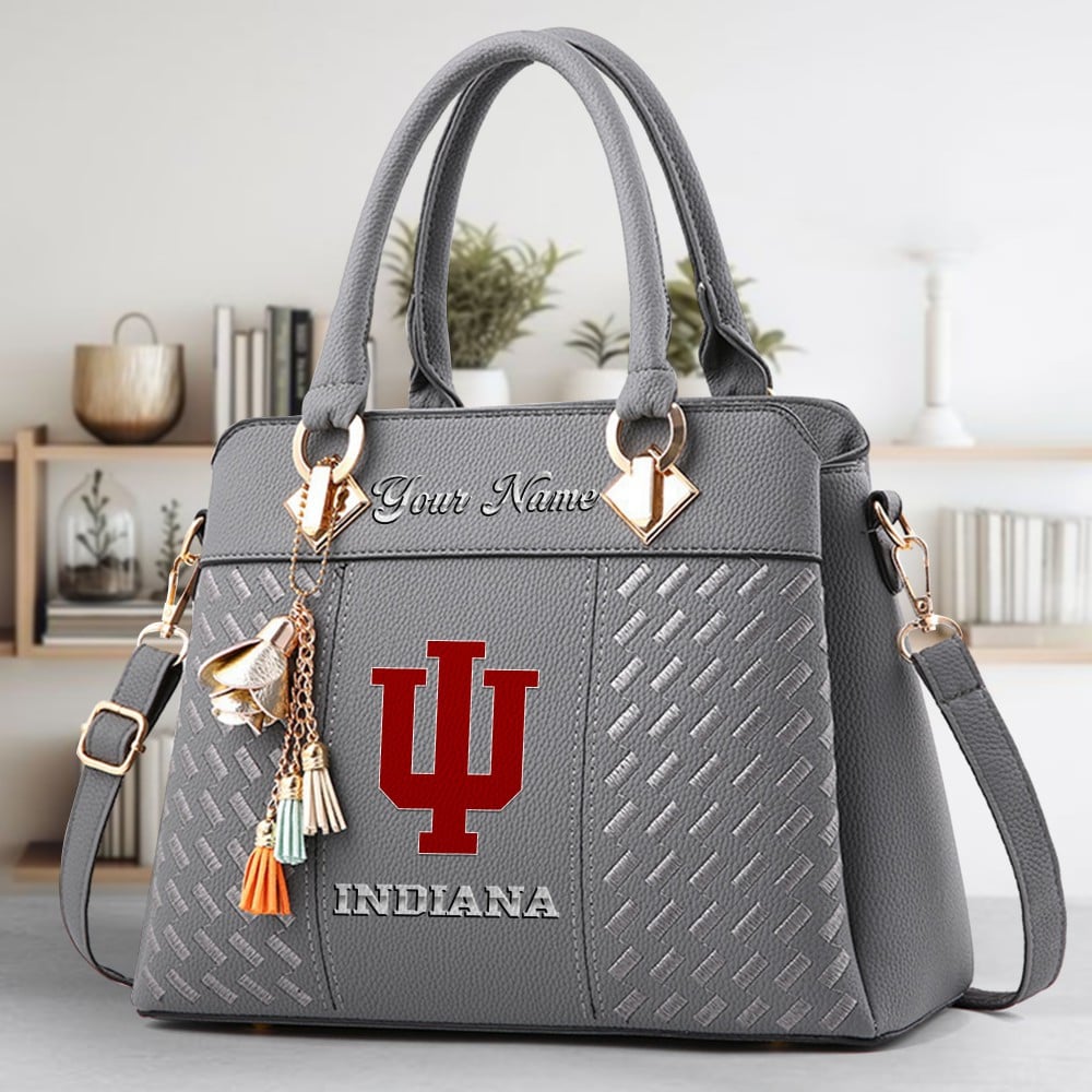 Indiana Hoosiers Logo Crossbody Zip Hand Bag With Tassel Custom Name For Women - Image 4