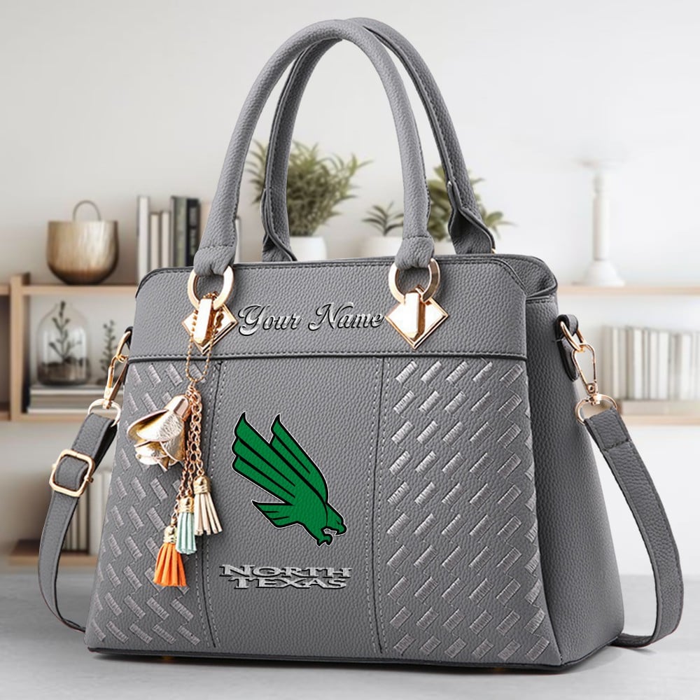 North Texas Mean Green Logo Crossbody Zip Hand Bag With Tassel Custom Name For Women - Image 4