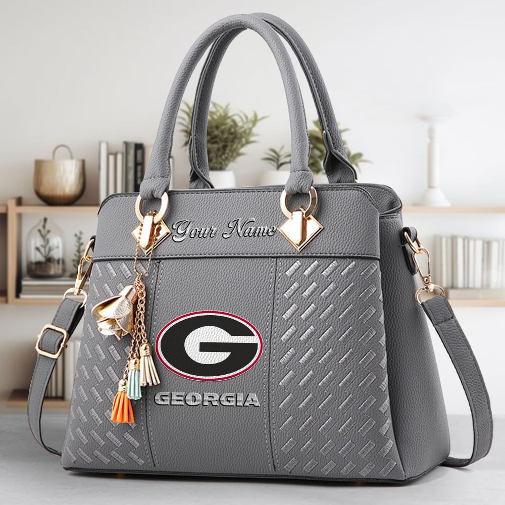 Georgia Bulldogs Logo Crossbody Zip Hand Bag With Tassel Custom Name For Women - Image 5