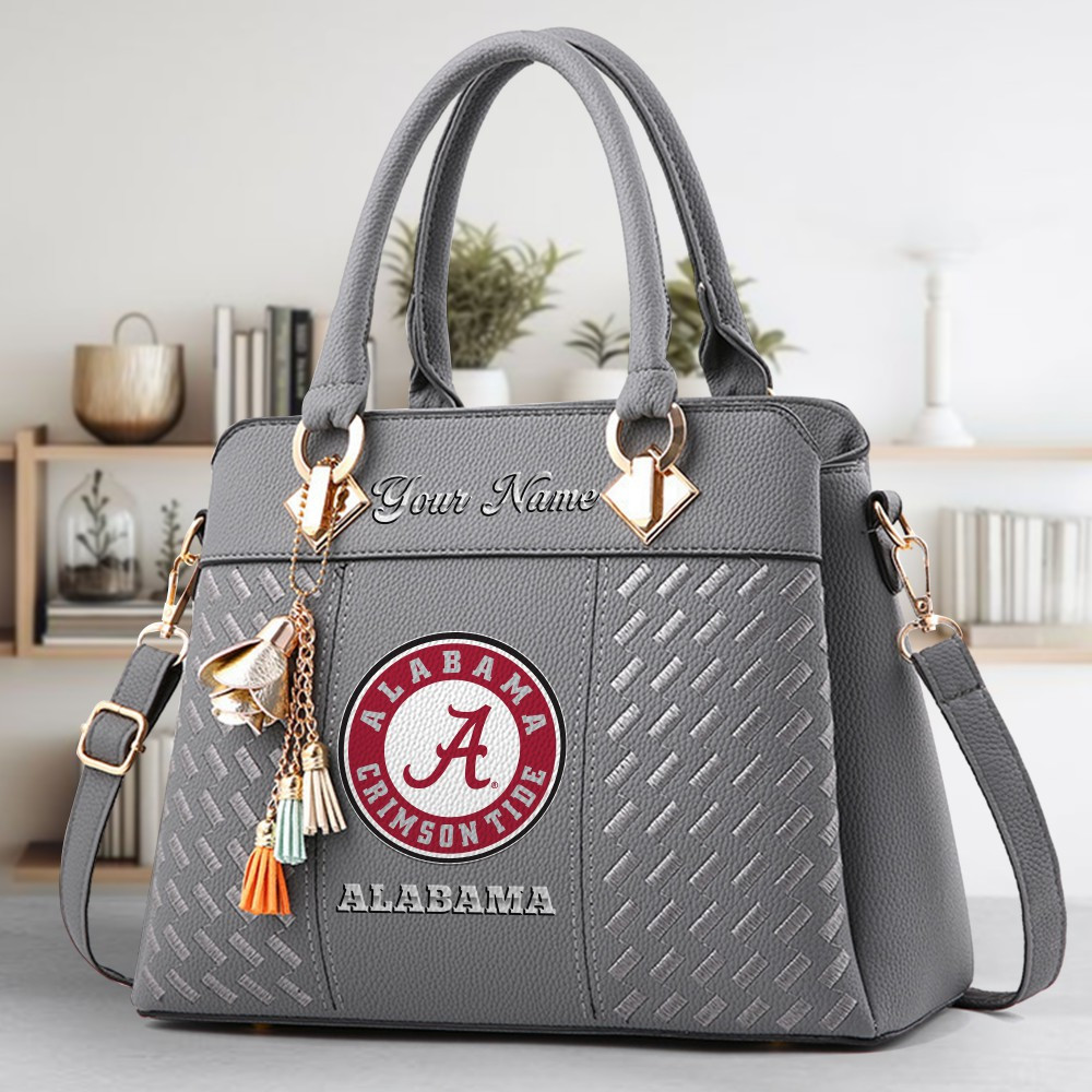 Alabama Crimson Tide Logo Crossbody Zip Hand Bag With Tassel Custom Name For Women - Image 4