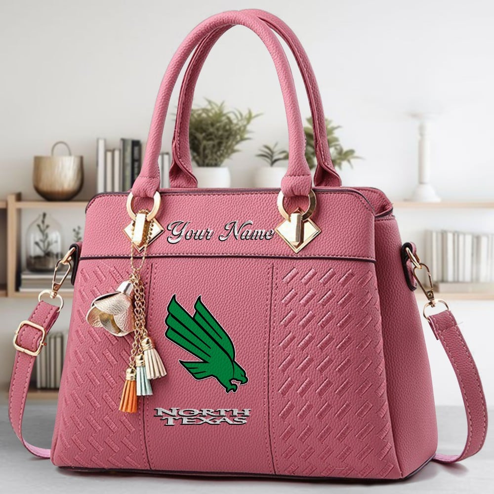 North Texas Mean Green Logo Crossbody Zip Hand Bag With Tassel Custom Name For Women - Image 5