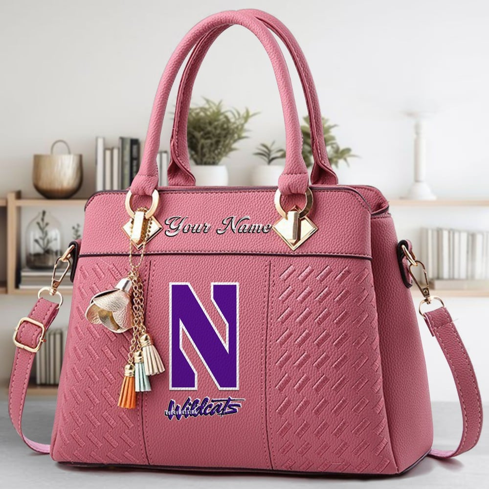 Northwestern Wildcats Football Logo Crossbody Zip Hand Bag With Tassel Custom Name For Women - Image 5