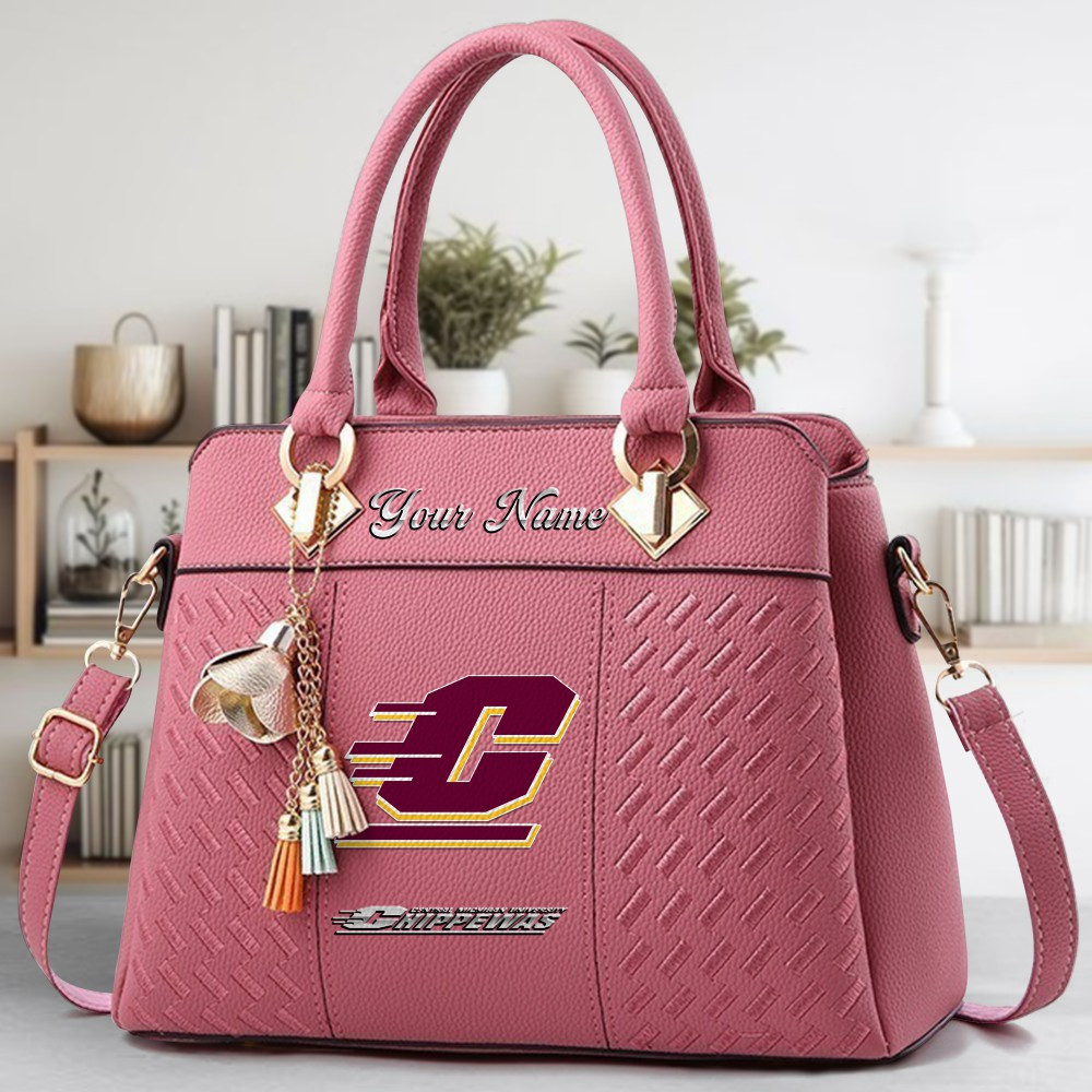 Central Michigan Chippewas Logo Crossbody Zip Hand Bag With Tassel Custom Name For Women - Image 5