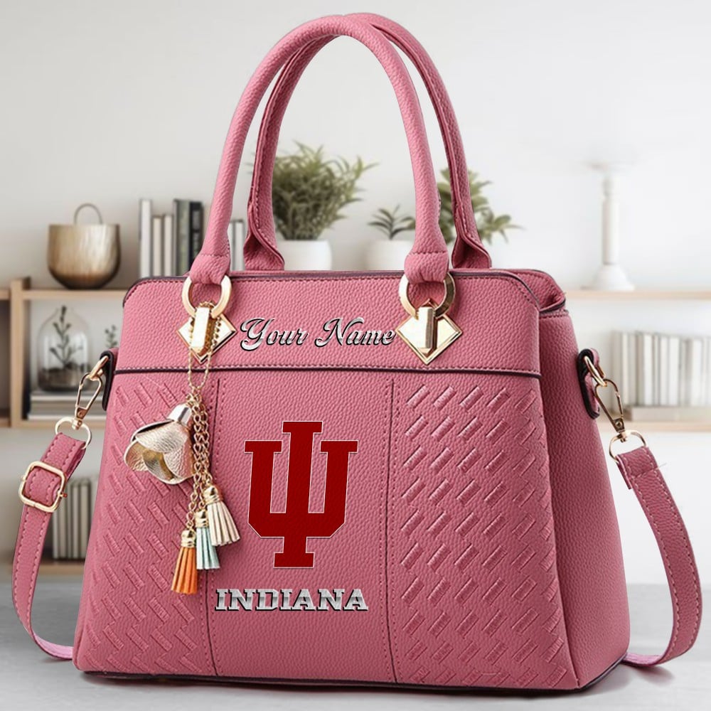 Indiana Hoosiers Logo Crossbody Zip Hand Bag With Tassel Custom Name For Women - Image 5