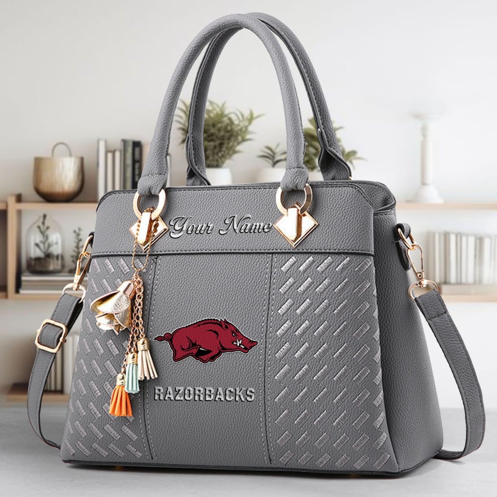 Arkansas Razorbacks Logo Crossbody Zip Hand Bag With Tassel Custom Name For Women - Image 5