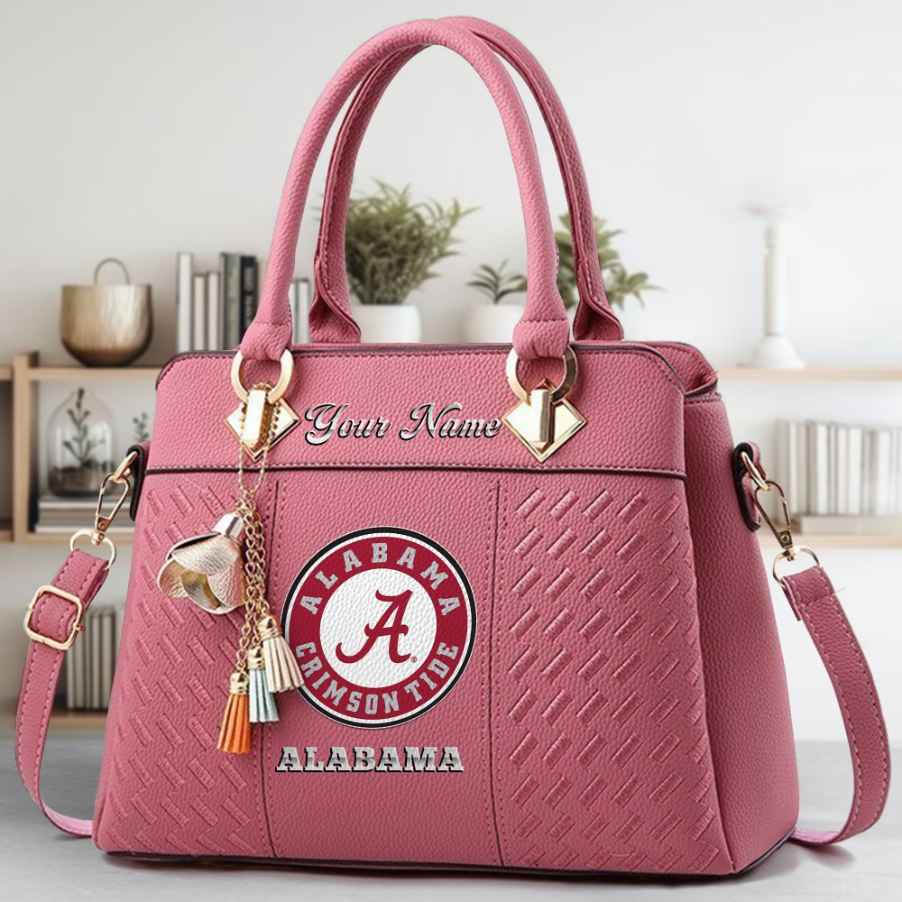 Alabama Crimson Tide Logo Crossbody Zip Hand Bag With Tassel Custom Name For Women - Image 5