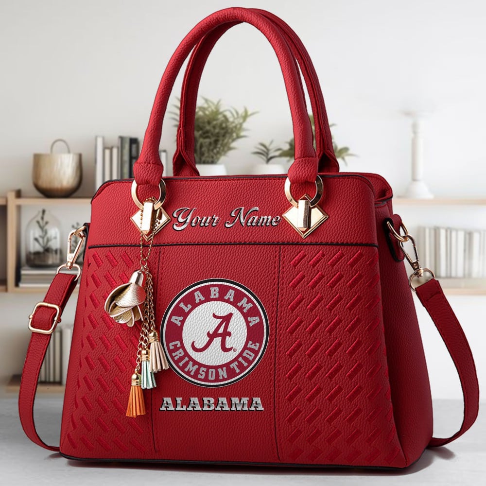 Alabama Crimson Tide Logo Crossbody Zip Hand Bag With Tassel Custom Name For Women - Image 6