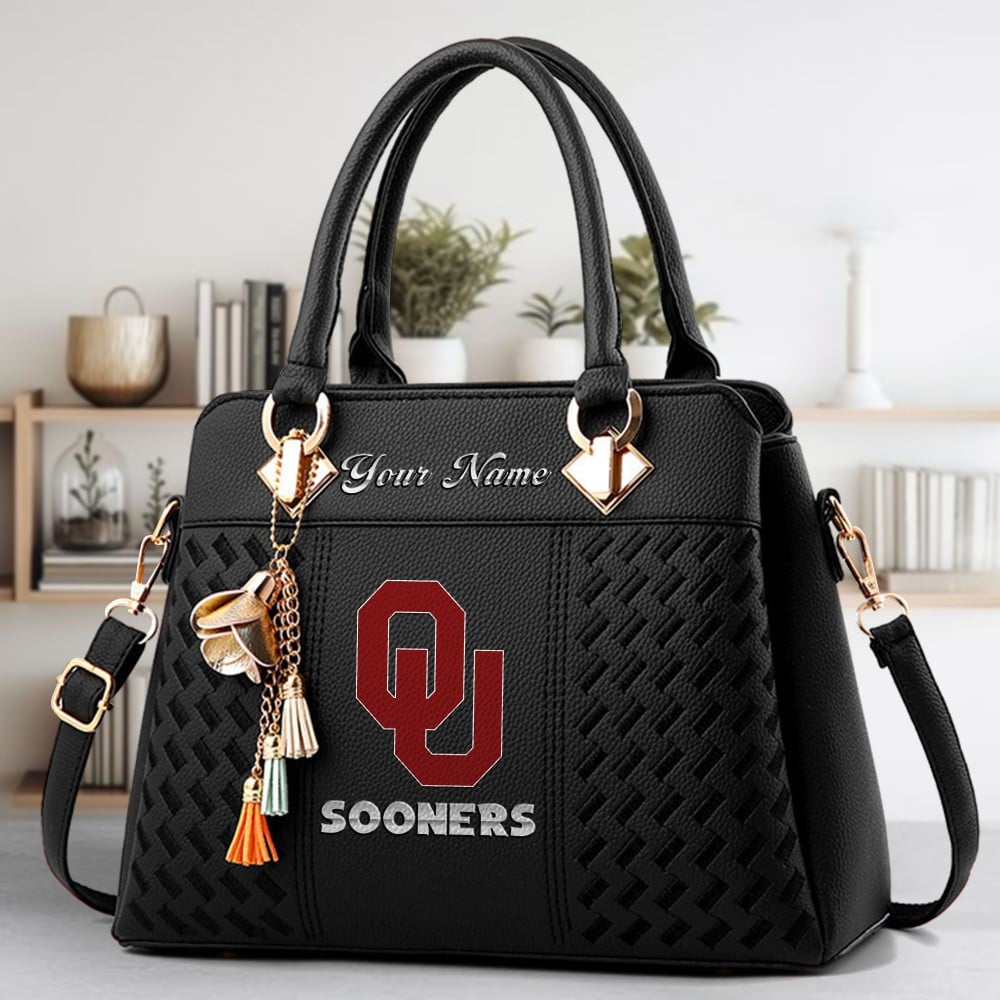 Oklahoma Sooners Logo Crossbody Zip Hand Bag With Tassel Custom Name For Women - Image 2