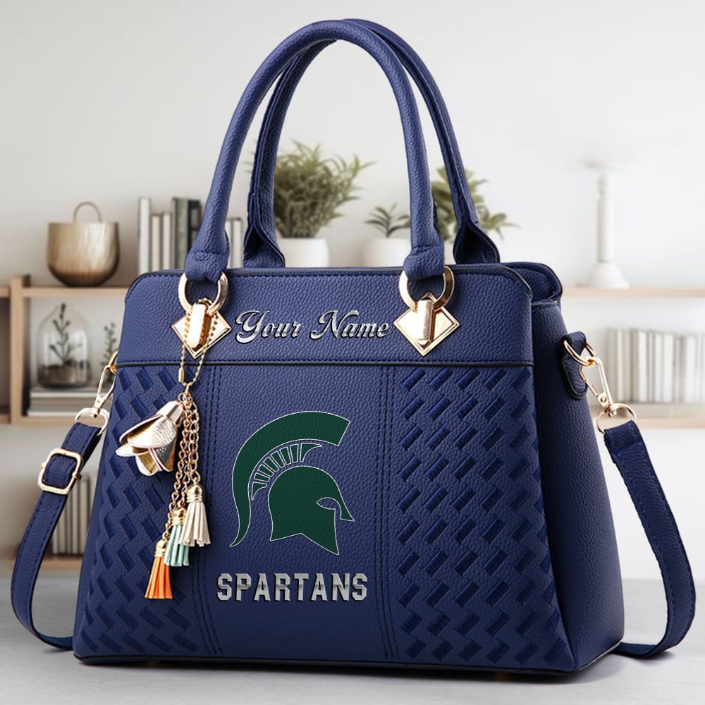 Michigan State Spartans Logo Crossbody Zip Hand Bag With Tassel Custom Name For Women - Image 2