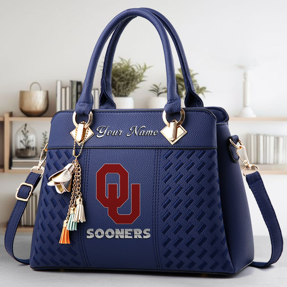 Oklahoma Sooners Logo Crossbody Zip Hand Bag With Tassel Custom Name For Women - Image 3