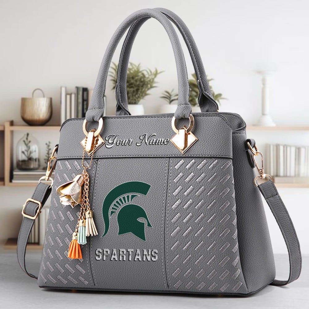 Michigan State Spartans Logo Crossbody Zip Hand Bag With Tassel Custom Name For Women - Image 4