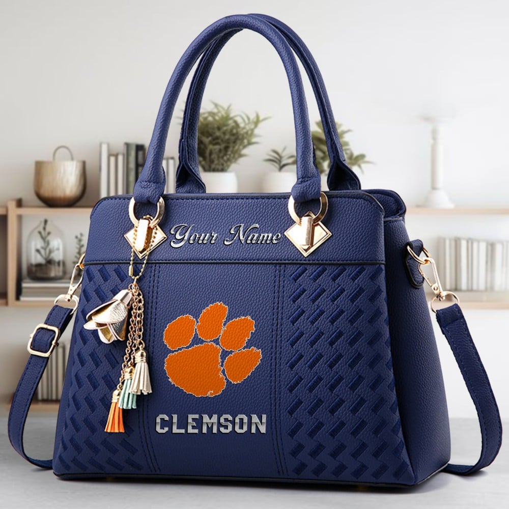 Clemson Tigers Logo Crossbody Zip Hand Bag With Tassel Custom Name For Women - Image 2