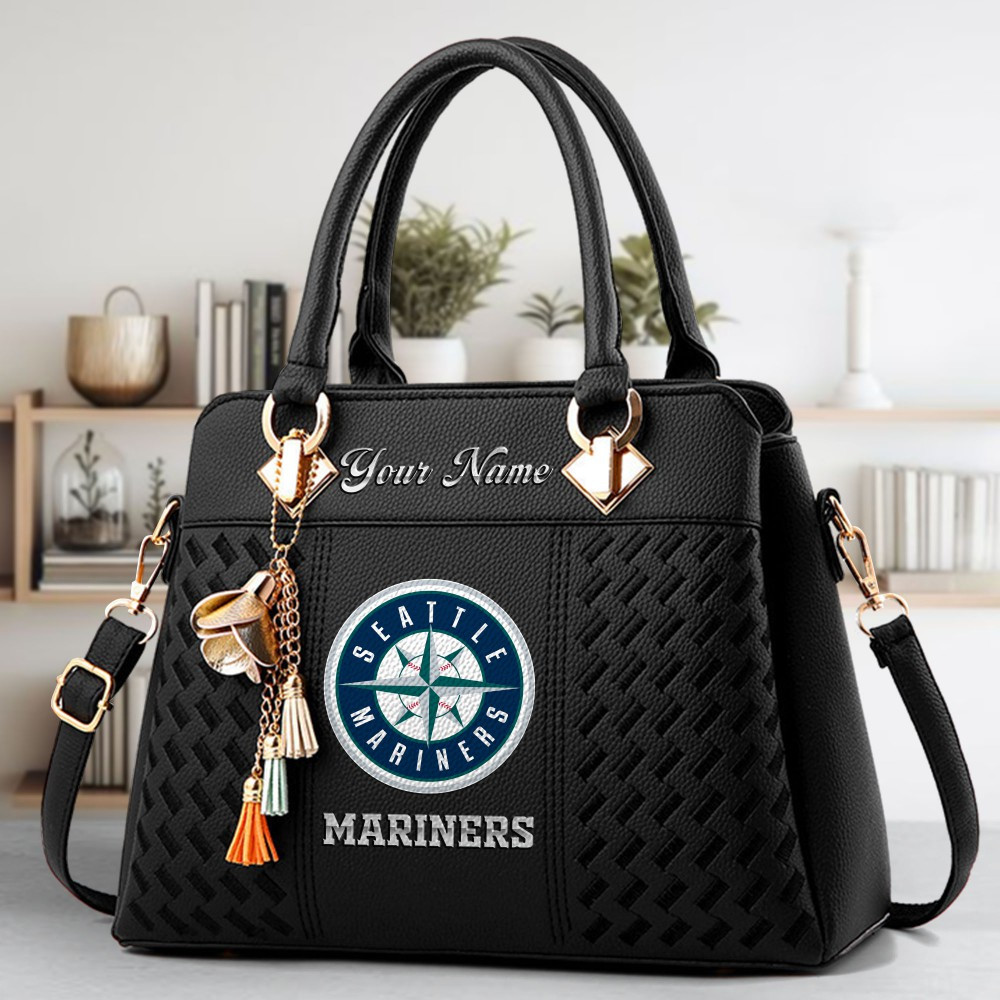 Seattle Mariners Logo Crossbody Zip Hand Bag With Tassel Custom Name For Women - Image 2