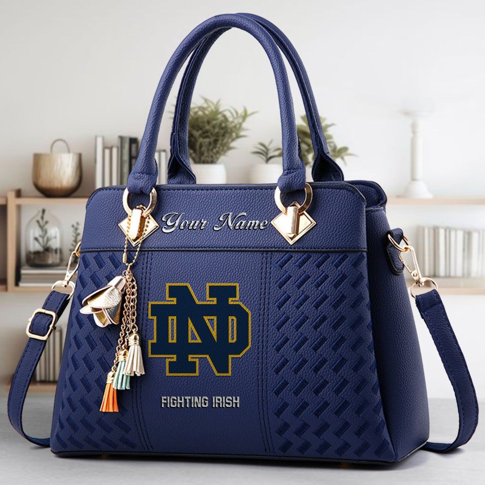 Notre Dame Fighting Irish Logo Crossbody Zip Hand Bag With Tassel Custom Name For Women - Image 2