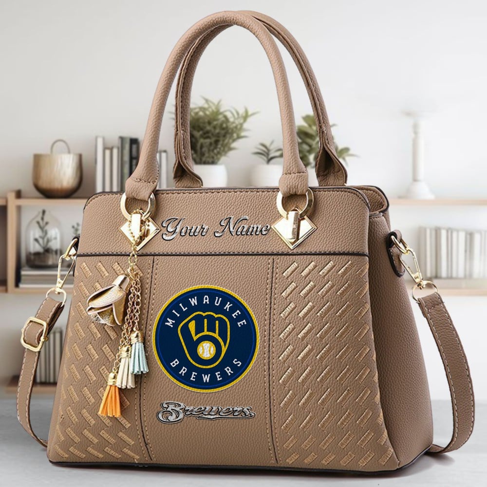 Milwaukee Brewers Logo Crossbody Zip Hand Bag With Tassel Custom Name For Women - Image 3