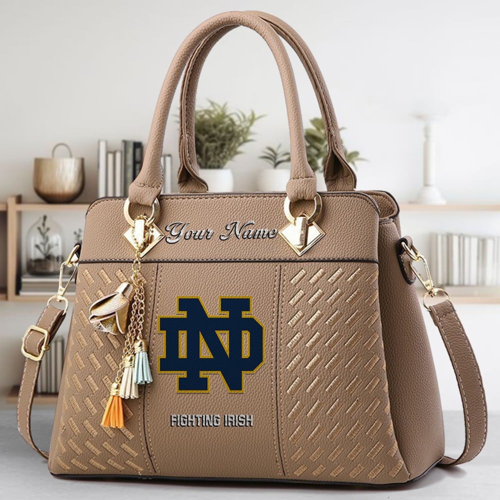 Notre Dame Fighting Irish Logo Crossbody Zip Hand Bag With Tassel Custom Name For Women - Image 3