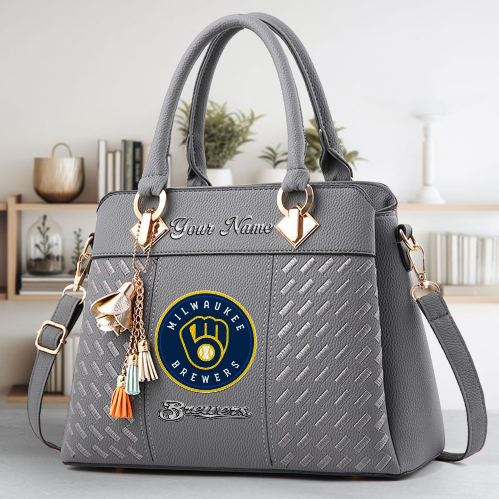 Milwaukee Brewers Logo Crossbody Zip Hand Bag With Tassel Custom Name For Women - Image 4