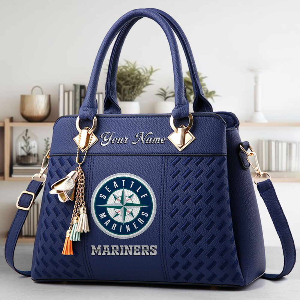 Seattle Mariners Logo Crossbody Zip Hand Bag With Tassel Custom Name For Women - Image 3