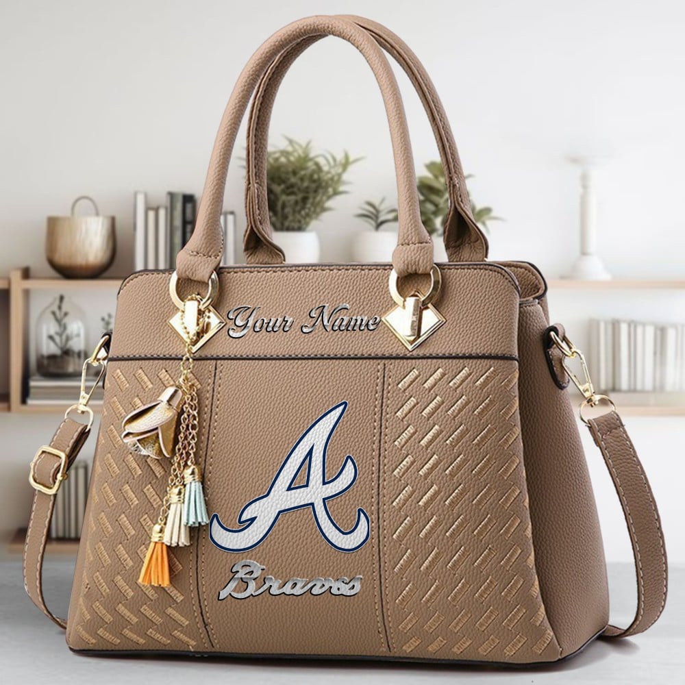 Atlanta Braves Logo Crossbody Zip Hand Bag With Tassel Custom Name For Women - Image 3