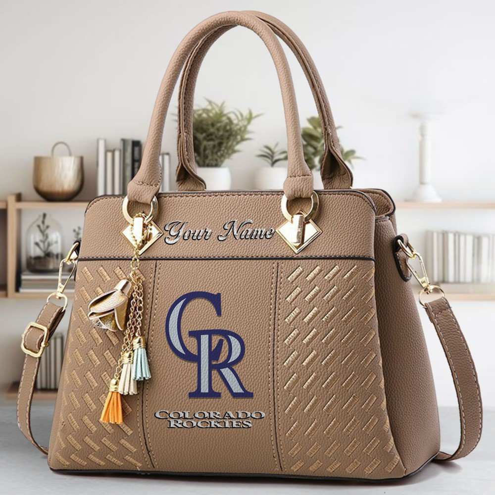 Colorado Rockies Logo Crossbody Zip Hand Bag With Tassel Custom Name For Women - Image 3