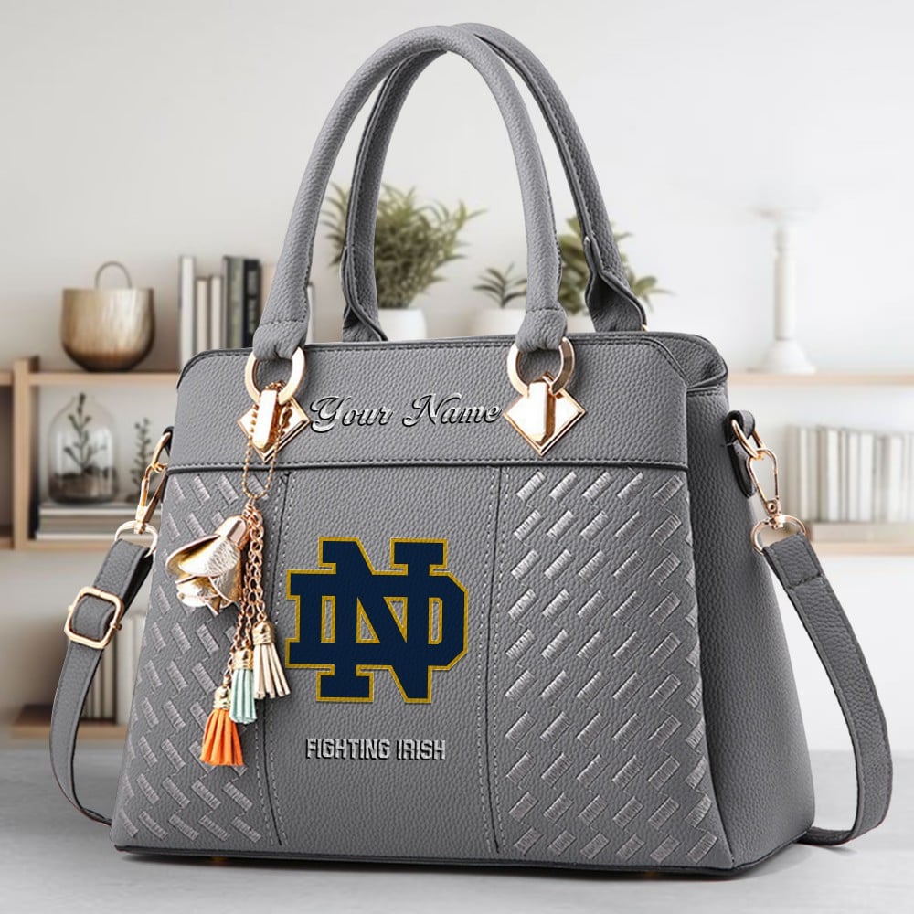 Notre Dame Fighting Irish Logo Crossbody Zip Hand Bag With Tassel Custom Name For Women - Image 4