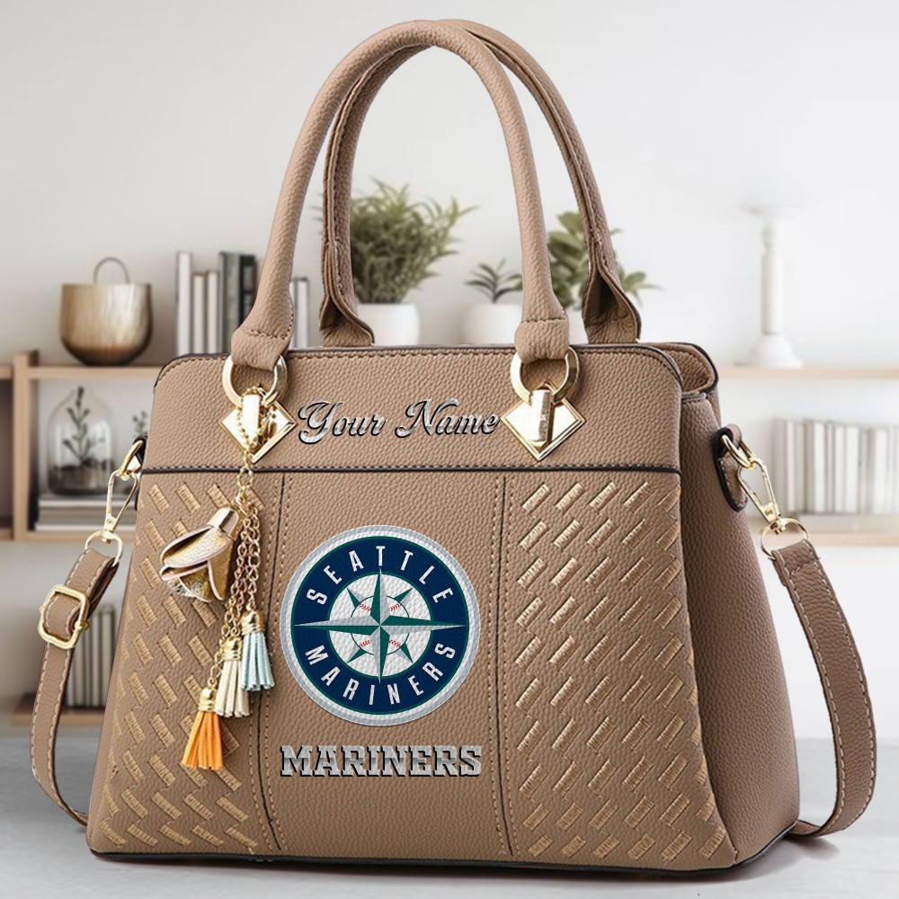 Seattle Mariners Logo Crossbody Zip Hand Bag With Tassel Custom Name For Women - Image 4