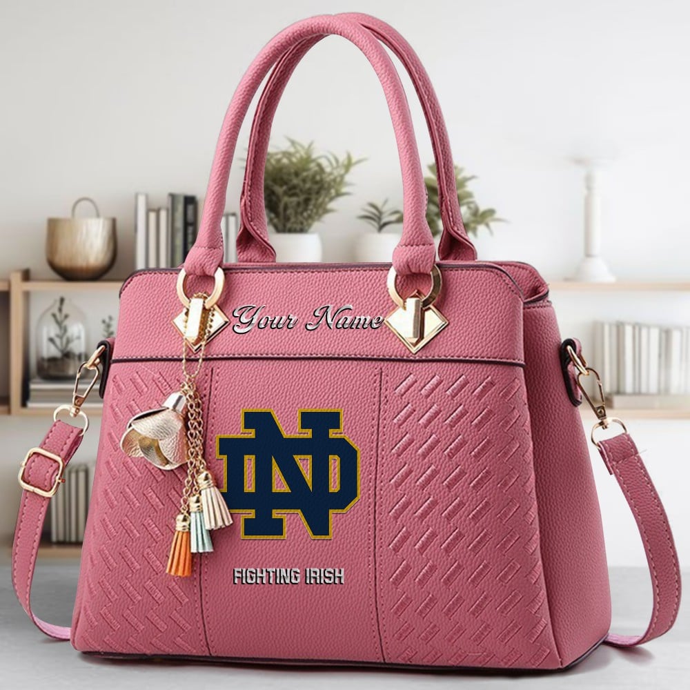 Notre Dame Fighting Irish Logo Crossbody Zip Hand Bag With Tassel Custom Name For Women - Image 5