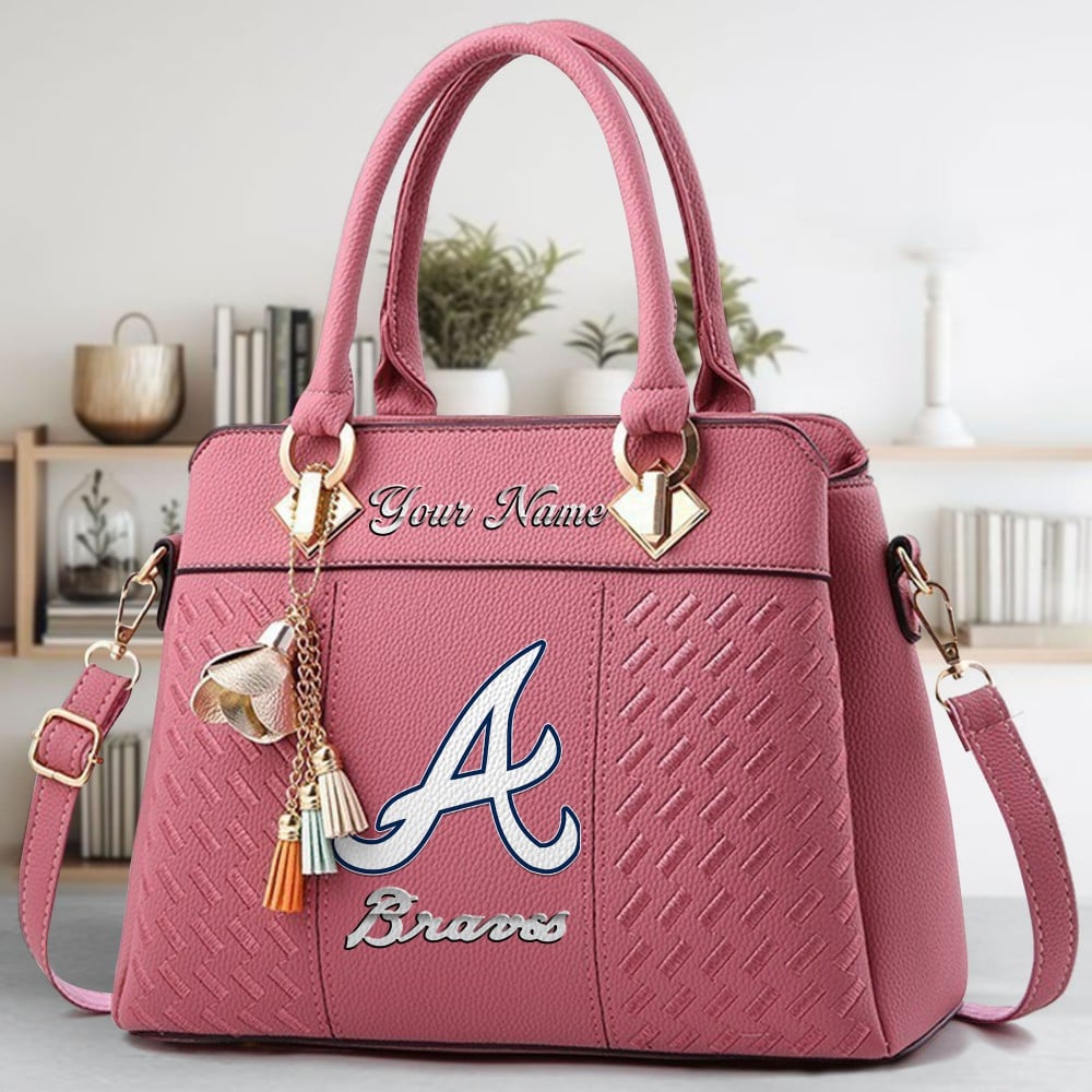 Atlanta Braves Logo Crossbody Zip Hand Bag With Tassel Custom Name For Women - Image 5