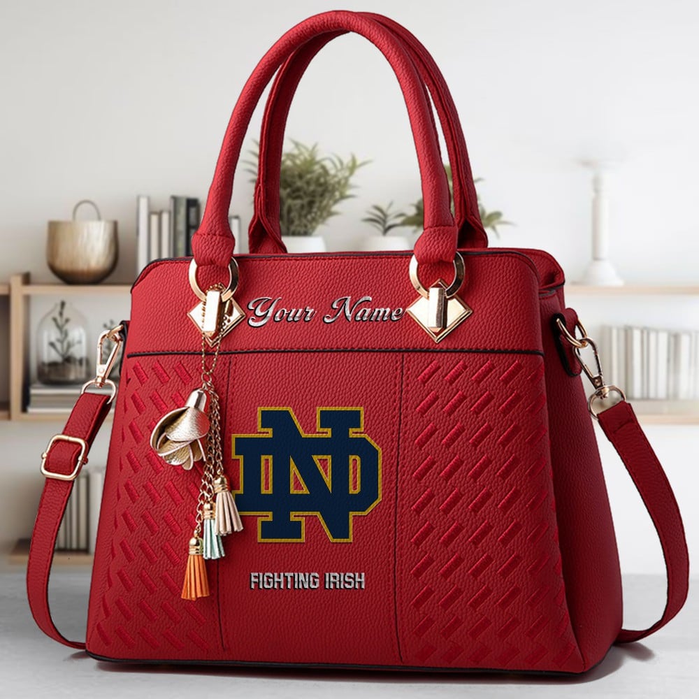 Notre Dame Fighting Irish Logo Crossbody Zip Hand Bag With Tassel Custom Name For Women - Image 6