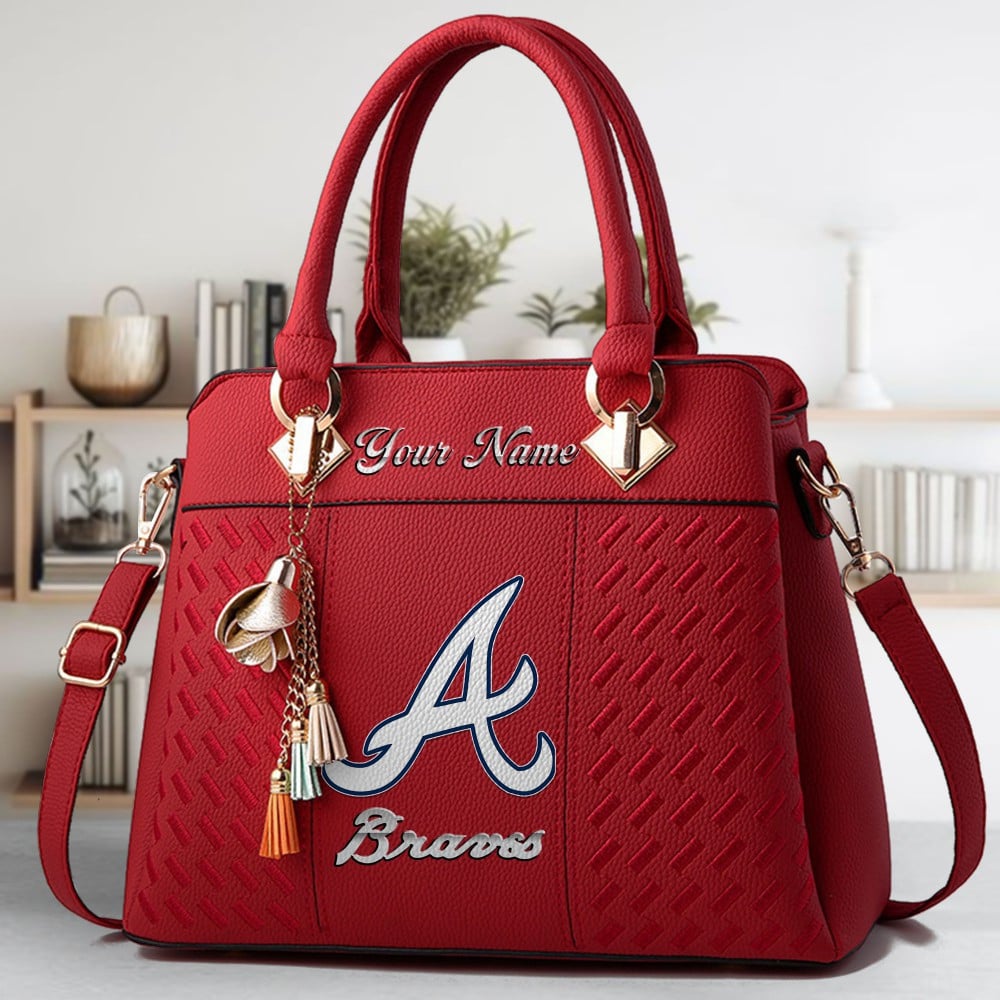 Atlanta Braves Logo Crossbody Zip Hand Bag With Tassel Custom Name For Women - Image 6