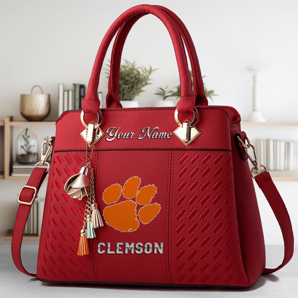 Clemson Tigers Logo Crossbody Zip Hand Bag With Tassel Custom Name For Women - Image 6