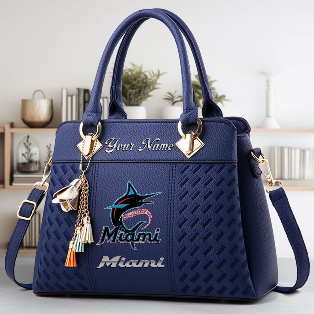 Miami Marlins Logo Crossbody Zip Hand Bag With Tassel Custom Name For Women - Image 2