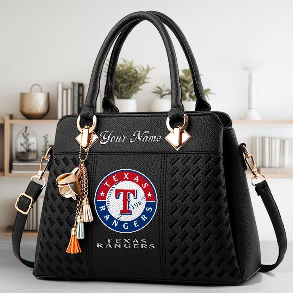 Texas Rangers Logo Crossbody Zip Hand Bag With Tassel Custom Name For Women - Image 3