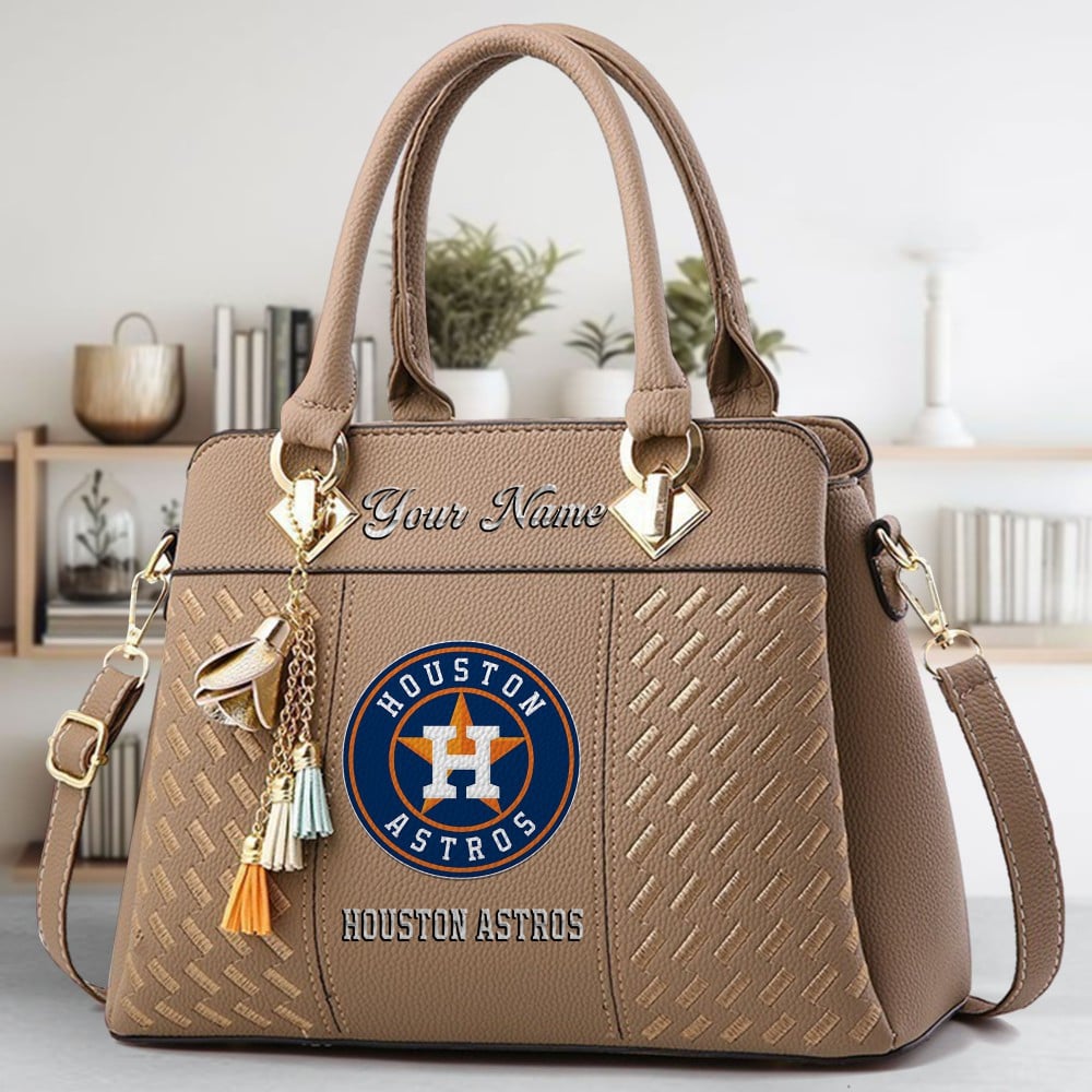 Houston Astros Logo Crossbody Zip Hand Bag With Tassel Custom Name For Women - Image 3