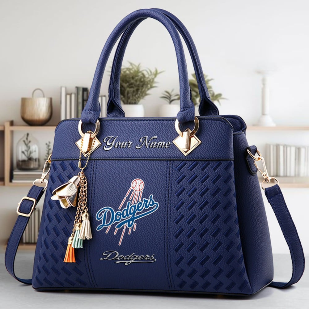 Los Angeles Dodgers Logo Crossbody Zip Hand Bag With Tassel Custom Name For Women - Image 3