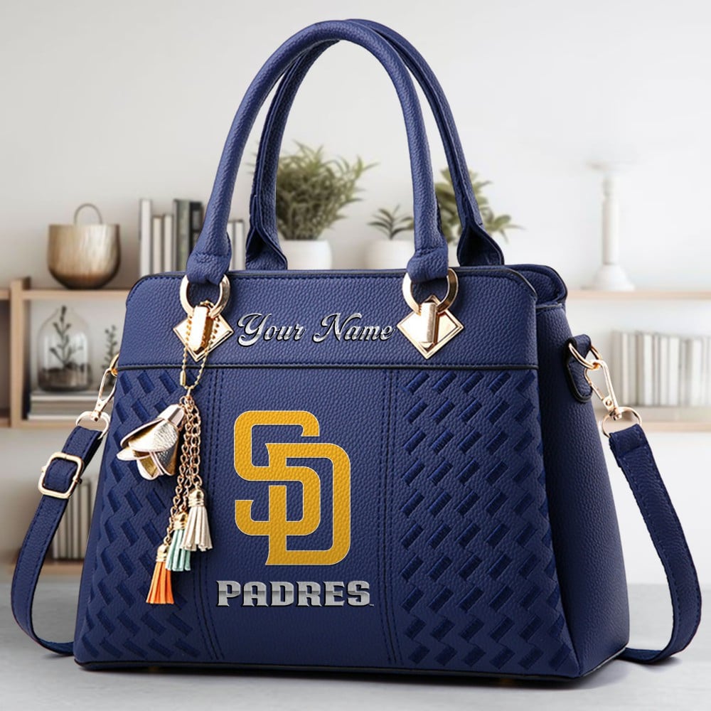 San Diego Padres Logo Crossbody Zip Hand Bag With Tassel Custom Name For Women - Image 3