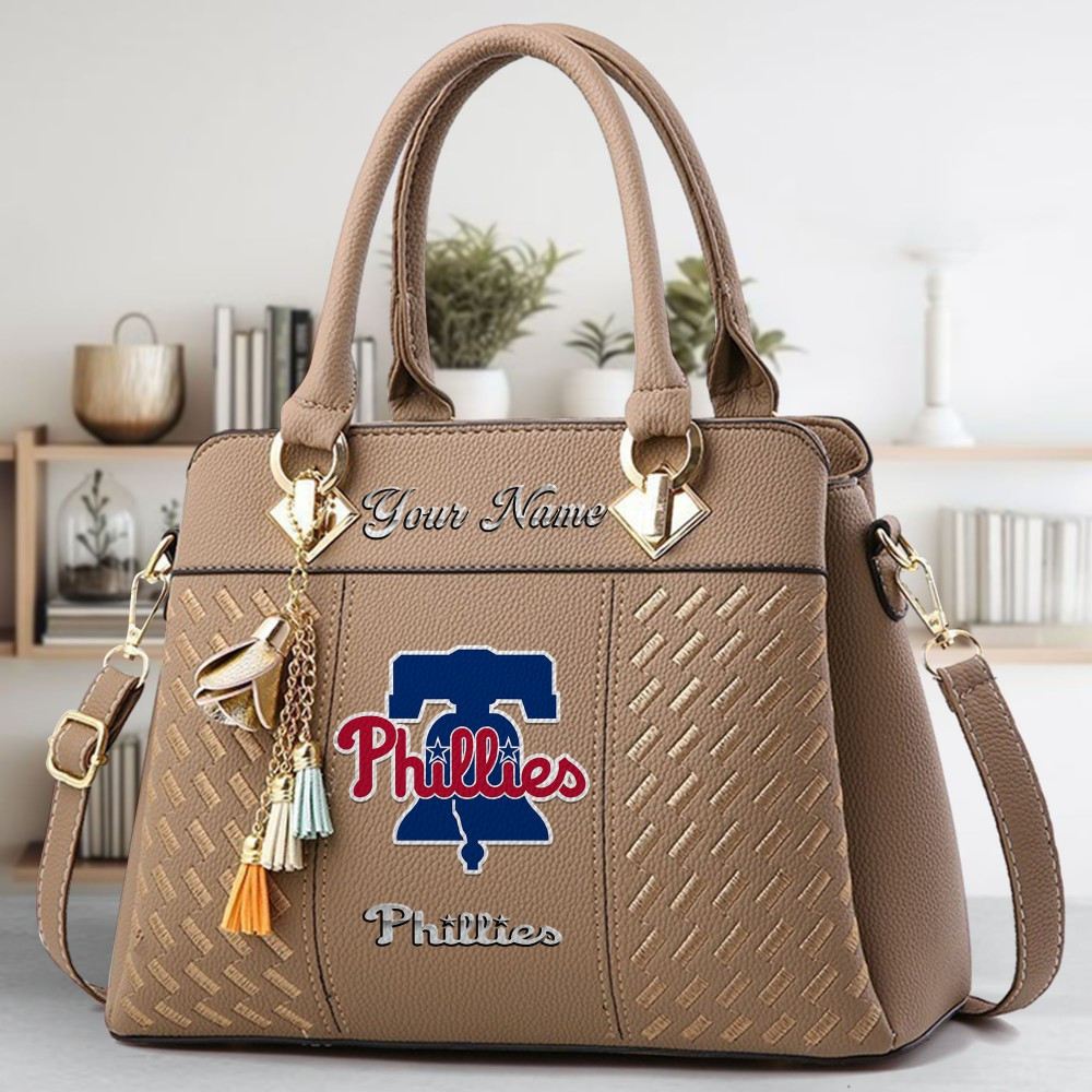 Philadelphia Phillies Logo Crossbody Zip Hand Bag With Tassel Custom Name For Women - Image 3