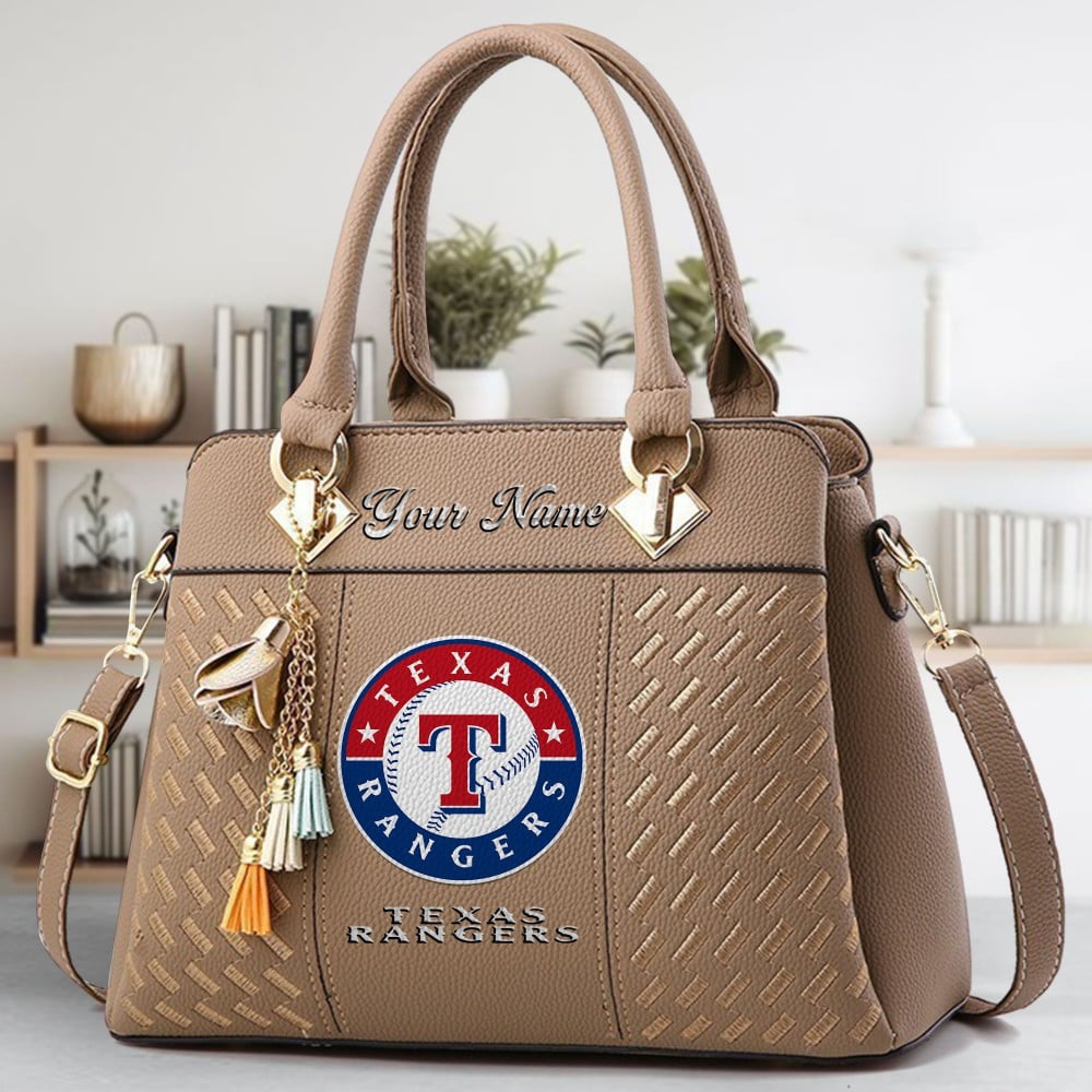 Texas Rangers Logo Crossbody Zip Hand Bag With Tassel Custom Name For Women - Image 4