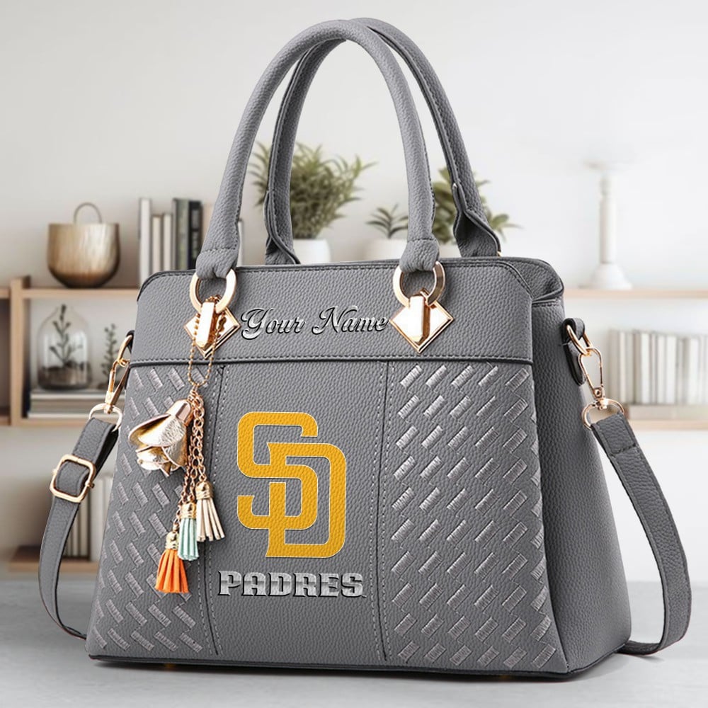 San Diego Padres Logo Crossbody Zip Hand Bag With Tassel Custom Name For Women - Image 4