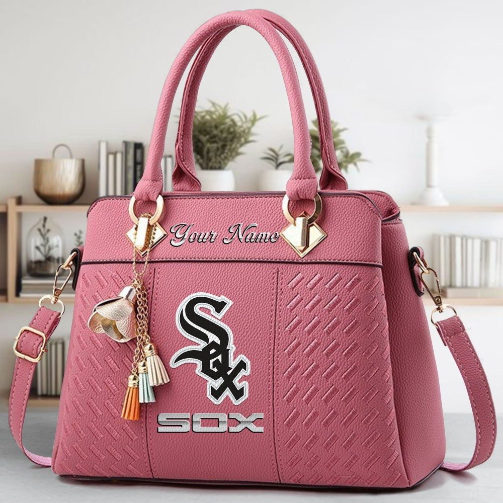 Chicago White Sox Logo Crossbody Zip Hand Bag With Tassel Custom Name For Women - Image 5