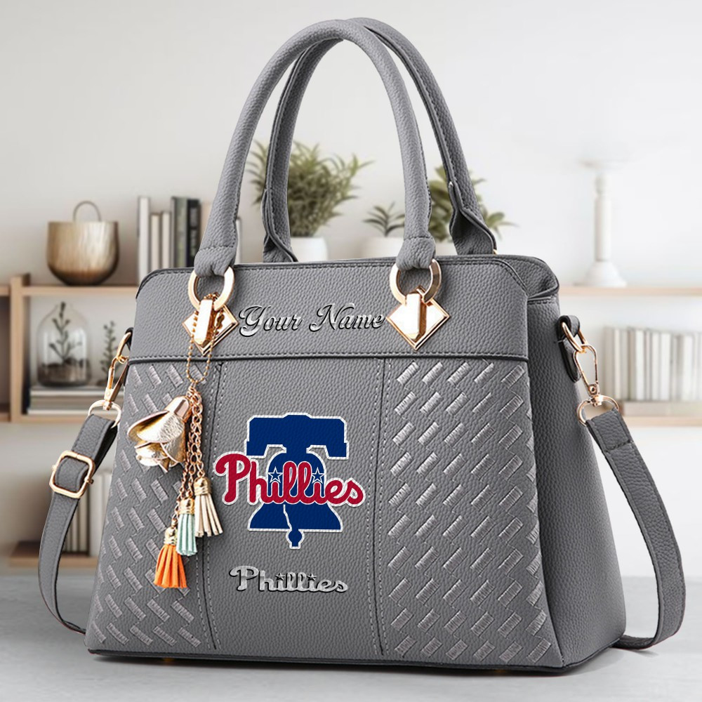 Philadelphia Phillies Logo Crossbody Zip Hand Bag With Tassel Custom Name For Women - Image 4