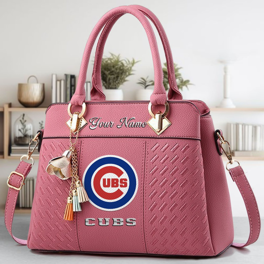 Chicago Cubs Logo Crossbody Zip Hand Bag With Tassel Custom Name For Women - Image 5