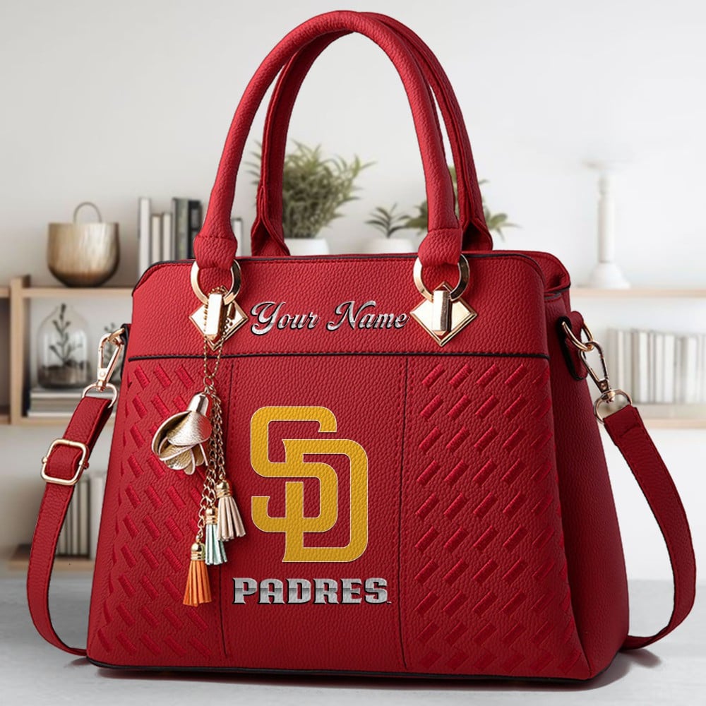 San Diego Padres Logo Crossbody Zip Hand Bag With Tassel Custom Name For Women - Image 6